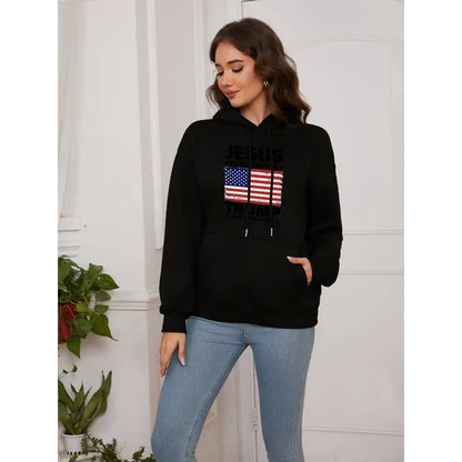 Casual Hooded with trump Flag