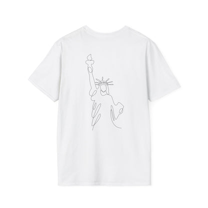 Gothic Elegance Unisex T-Shirt - Skeleton & Statue Design