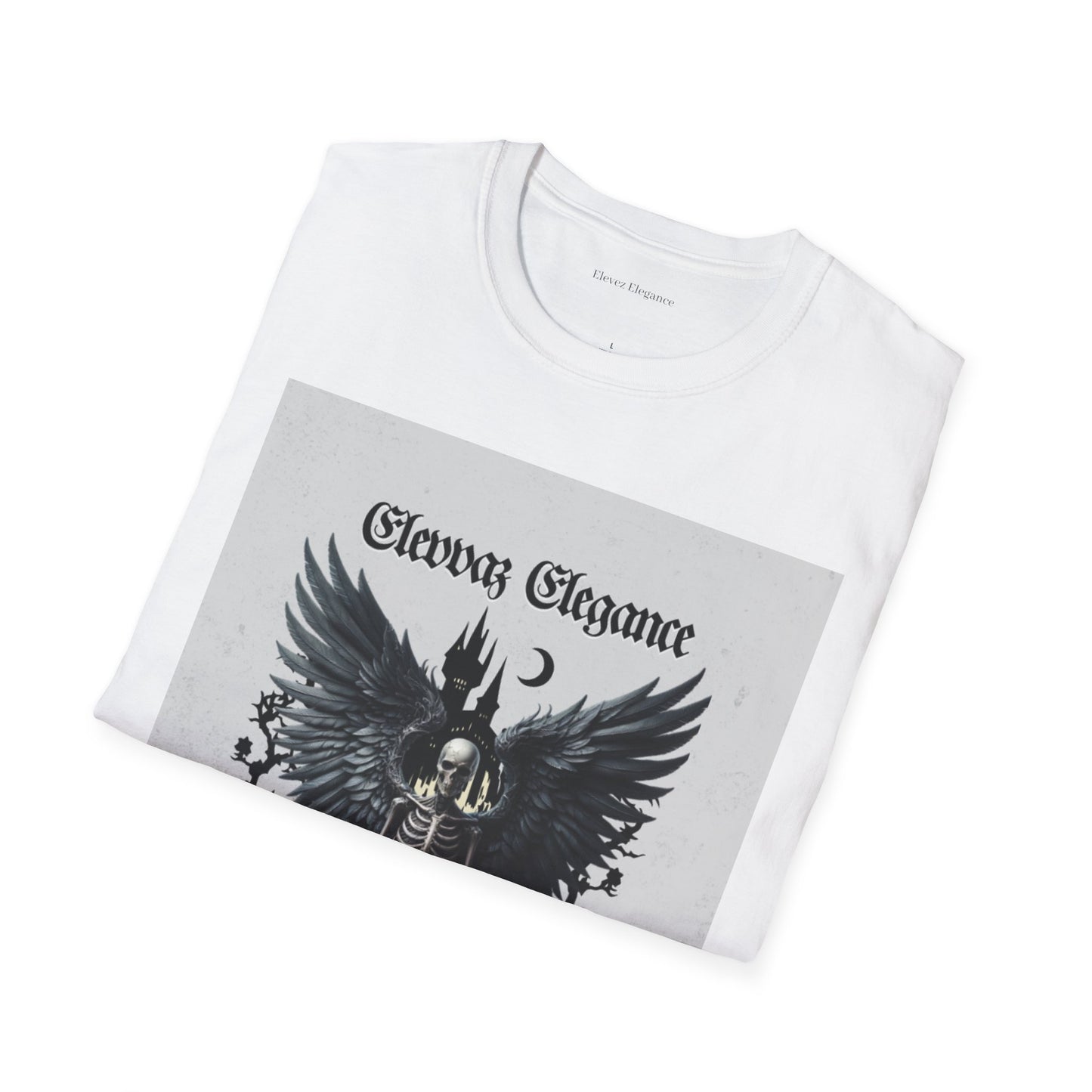 Gothic Elegance Unisex T-Shirt - Skeleton & Statue Design