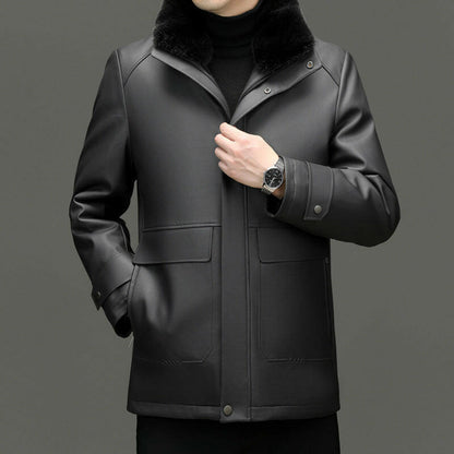 Men's Detachable Lining Lapel Leather Jacket