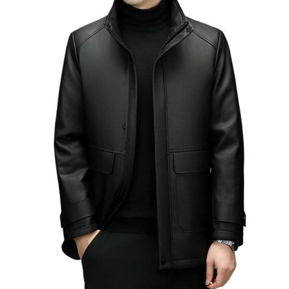 Men's Detachable Lining Lapel Leather Jacket